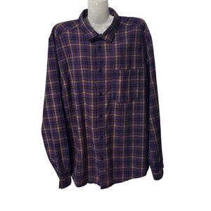 Purple Plaid Button-Down Shirt | Size Medium | 100% Cotton